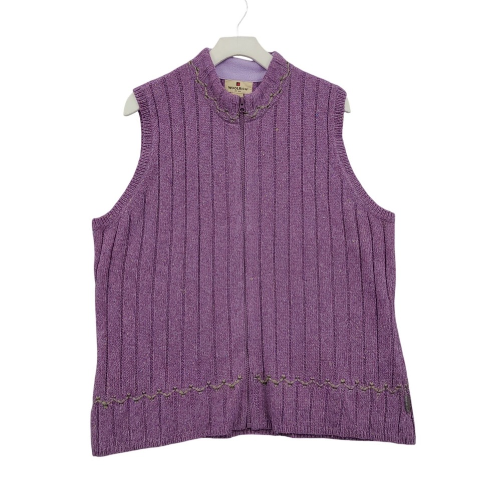 Woolrich Womens Gorp Cottage Granola Wool Blend Sweater Vest XL Purple Zip Layer